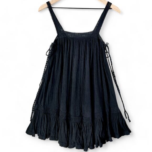 Free People Sweet Thing Bohemian Tunic Dress Witchy XS Black Crochet Whimsygoth - Picture 8 of 9